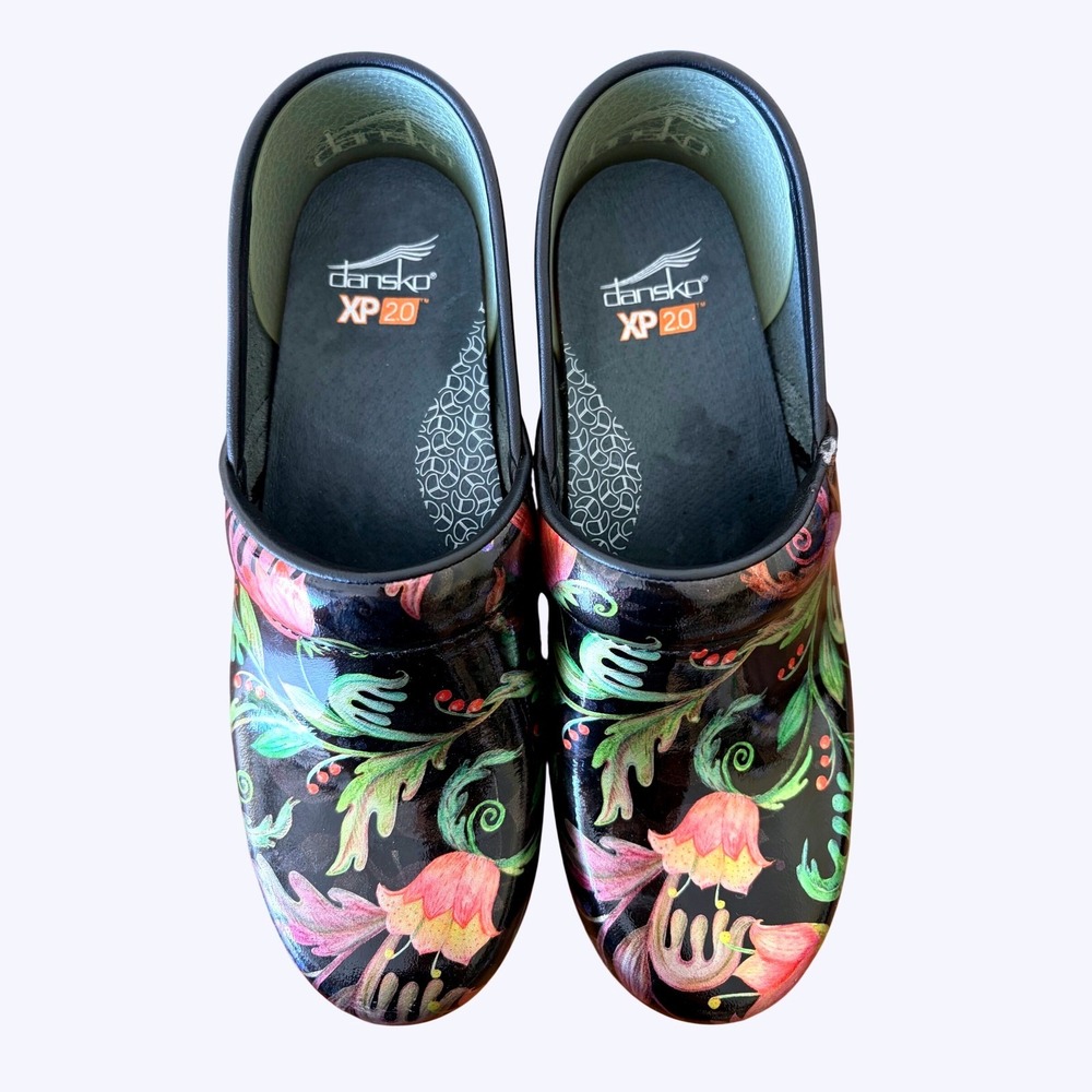 Dansko XP 2.0 Floral Patent Leather Professional Clogs Black Multi 39 US 8.5-9 - Picture 4 of 7